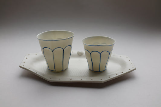 Set 1 – Blue Line Cafeteria Coffee Cup Set (M + S) + Octagonal Plate  套餐 1 – 藍線食堂咖啡杯（M+S）+ 八角盘