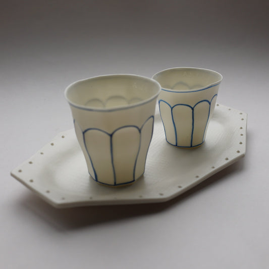 Set 1 – Blue Line Cafeteria Coffee Cup Set (M + S) + Octagonal Plate  套餐 1 – 藍線食堂咖啡杯（M+S）+ 八角盘
