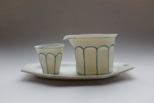 Set 2 – Blue Line Cafeteria Coffee Cup XS + Fairness Cup + Octagonal Plate  套餐 2 – 藍線食堂咖啡杯 XS + 公道杯+八角盤