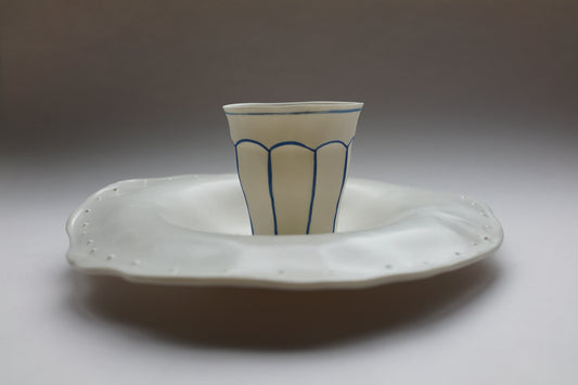 Set 4 – Blue Line Cafeteria Coffee Cup M + Lotus Leaf Plate  套裝4 - 藍線食堂咖啡杯 M+ 荷葉盤